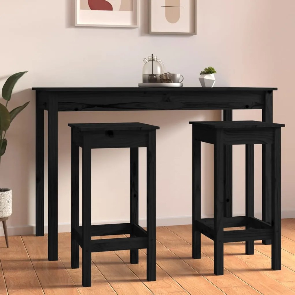 Sgabelli Da Bar 2 Pz Neri 40x40x78 Cm Legno Massello Di Pino /