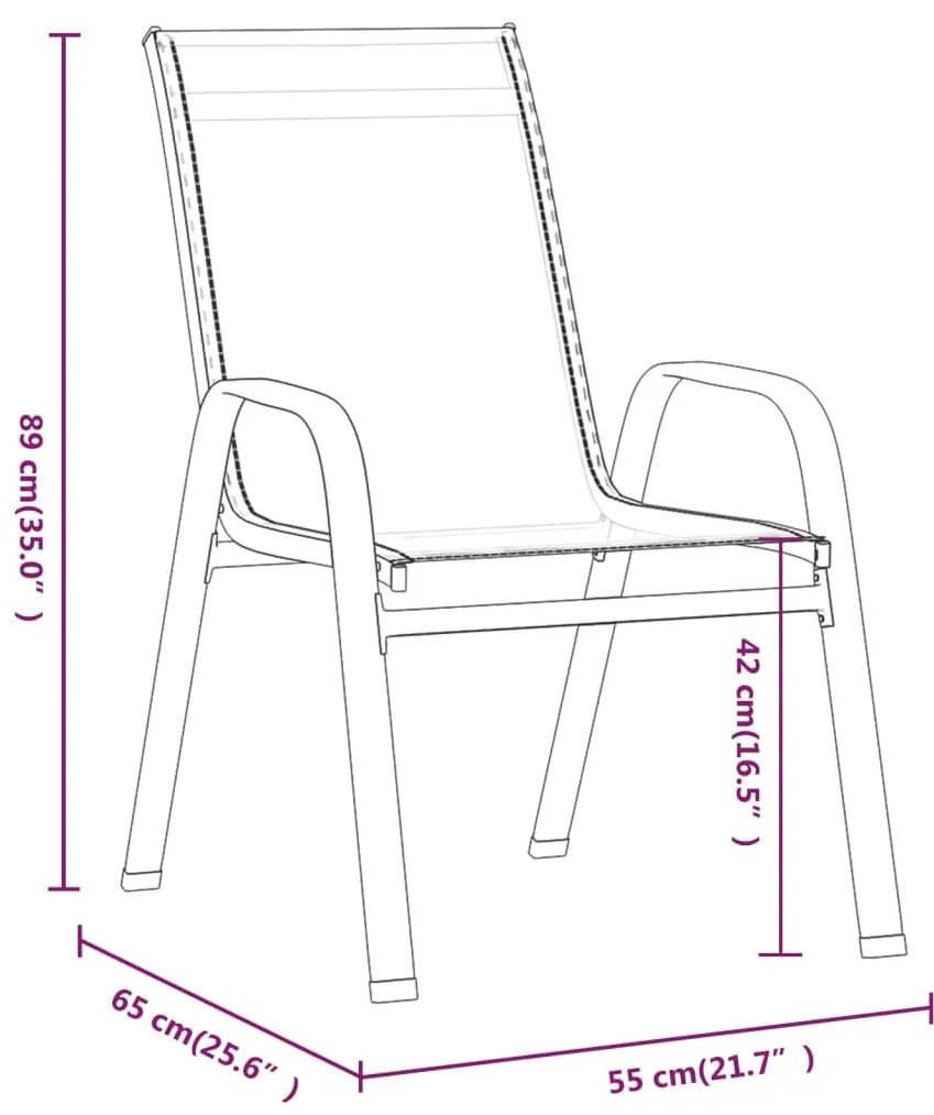 Sedie da giardino impilabili 4 pz in tessuto textilene grigio