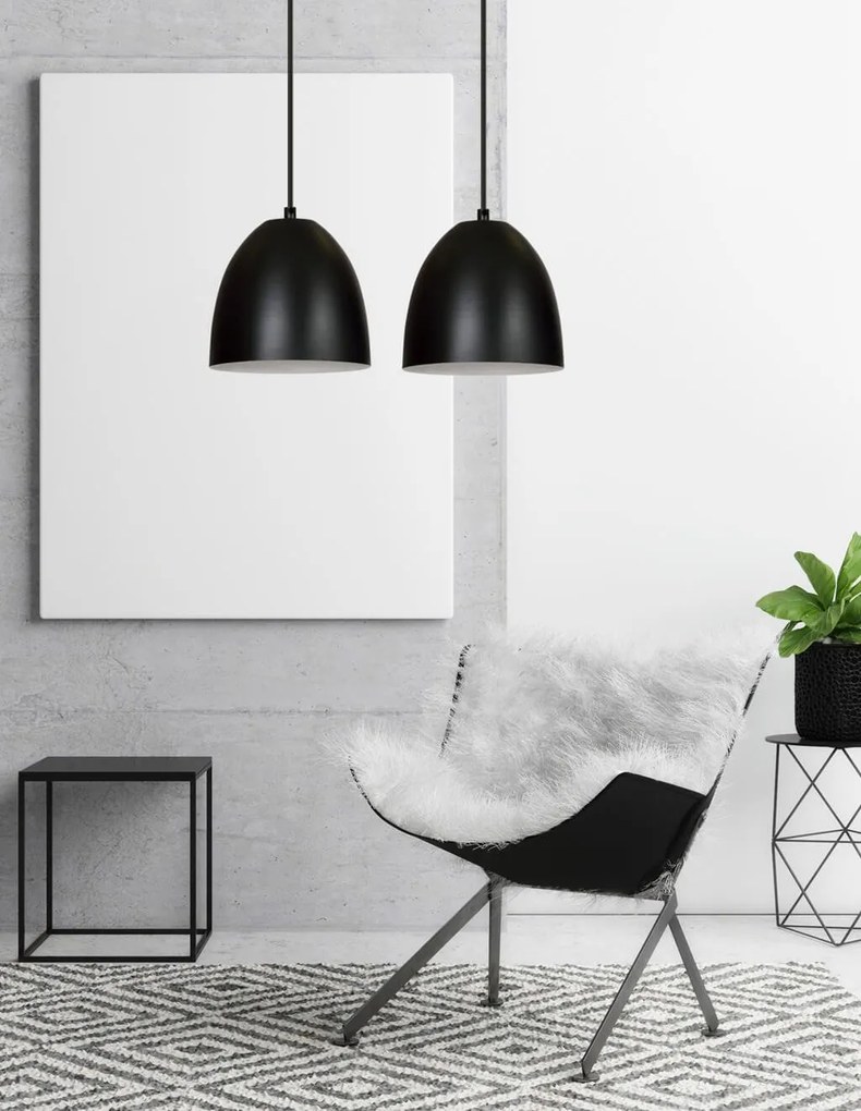 Lampadario 2 Luci Lenox In Acciaio Nero Con Cupole In Nero E Bianco