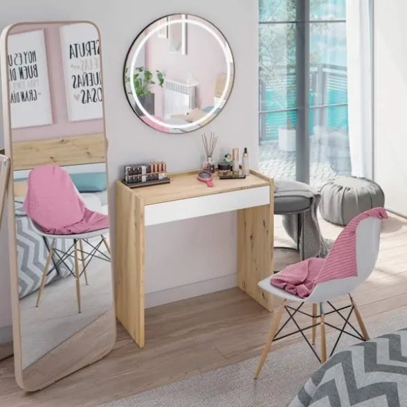 Scrivania Con Cassetto 77x82x40 Effetto Legno Bianco E Rovere Noa