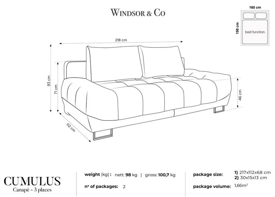 Divano letto beige a tre posti Cumulus - Windsor &amp; Co Sofas