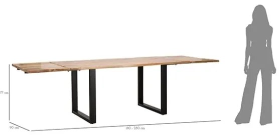 Tavolo Da Pranzo Allungabile 180-280x90x77 In Legno Gambe In Ferro Edge