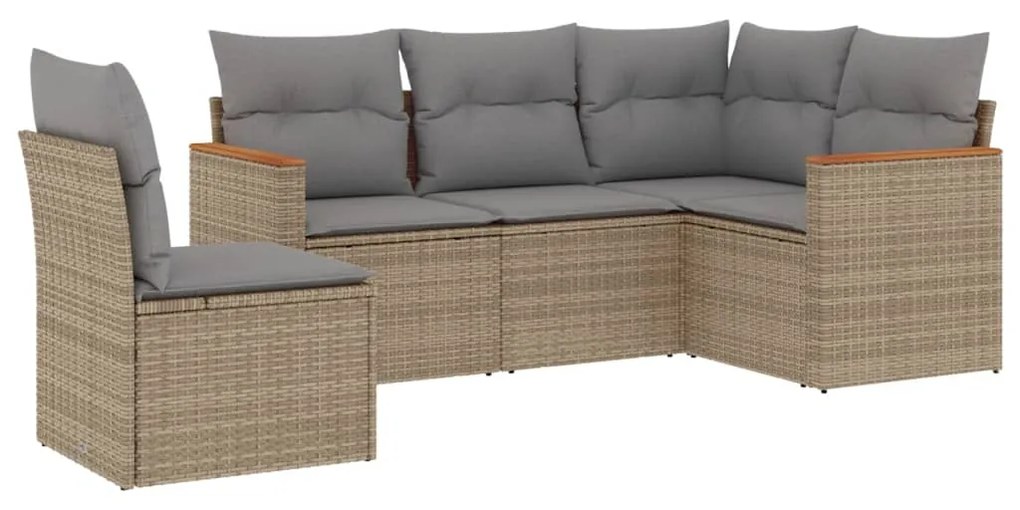 Set Divano da Giardino 5 pz con Cuscini Beige Misto Polyrattan