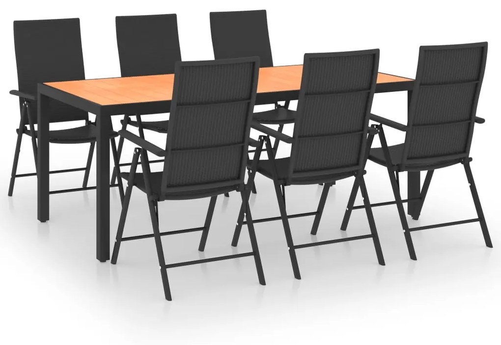 Set da pranzo da giardino 7 pz nero e marrone