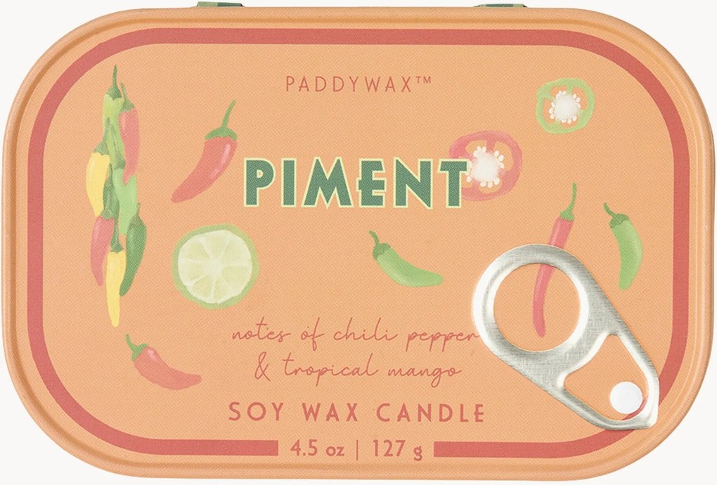 Candela profumata in latta stampata Piment (peperoncino, mango)