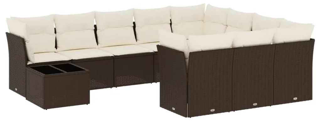 Set divani da giardino 11 pz con cuscini polyrattan marrone