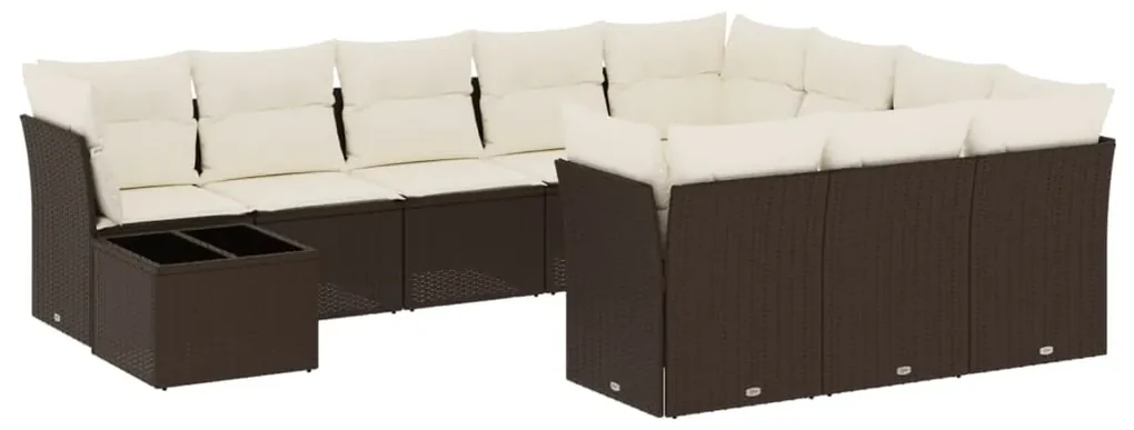 Set divani da giardino 11 pz con cuscini polyrattan marrone