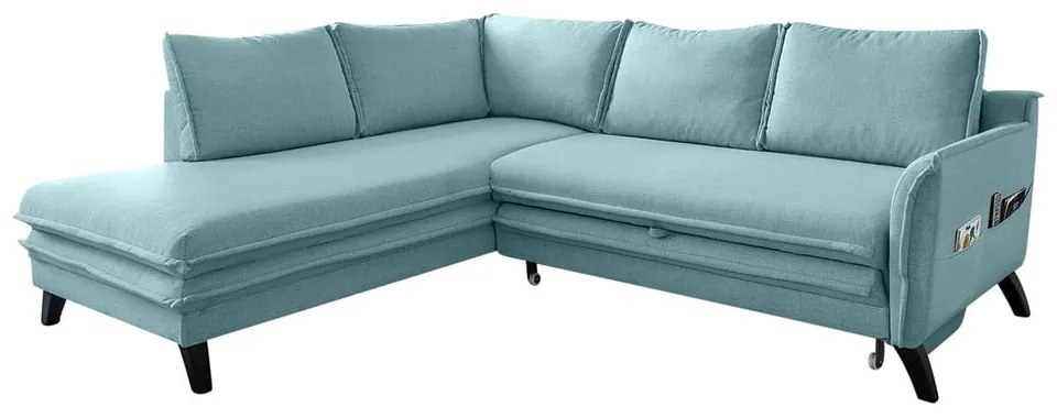 Divano letto angolare azzurro L, angolo sinistro Charming Charlie - Miuform