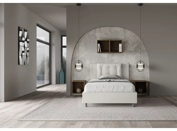 Letto una piazza e mezza con rete imbottito 120x200 similpelle bianco Annalisa