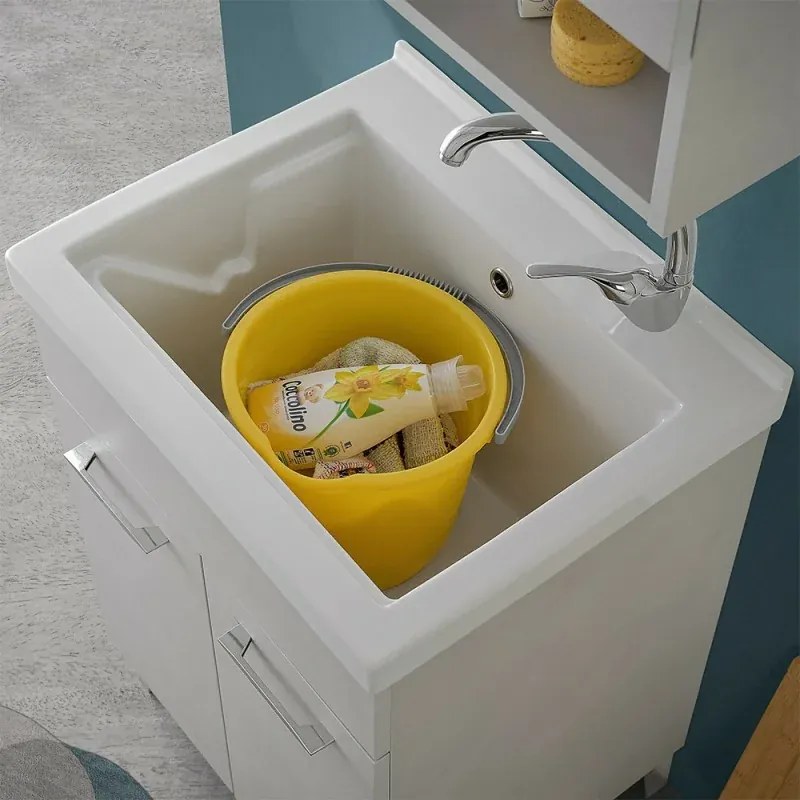 Mobile lavatoio 60x50 cm grigio calce vasca in ceramica e kit di scarico Moon