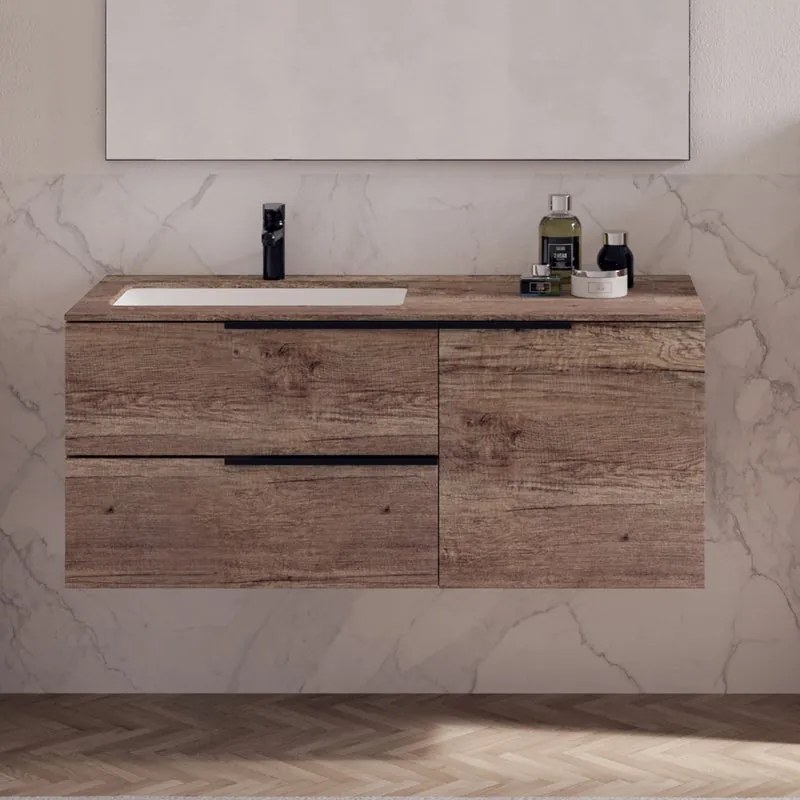 Mobile sottolavabo e lavabo Solid per vasca a sinistra rovere sable L 120 x H 83 x P 51 cm, 1 anta 2 cassetti