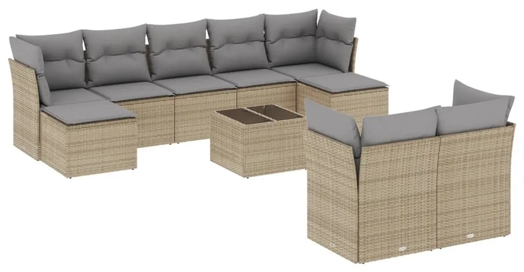 Set divano da giardino 10 pz con cuscini beige in polyrattan