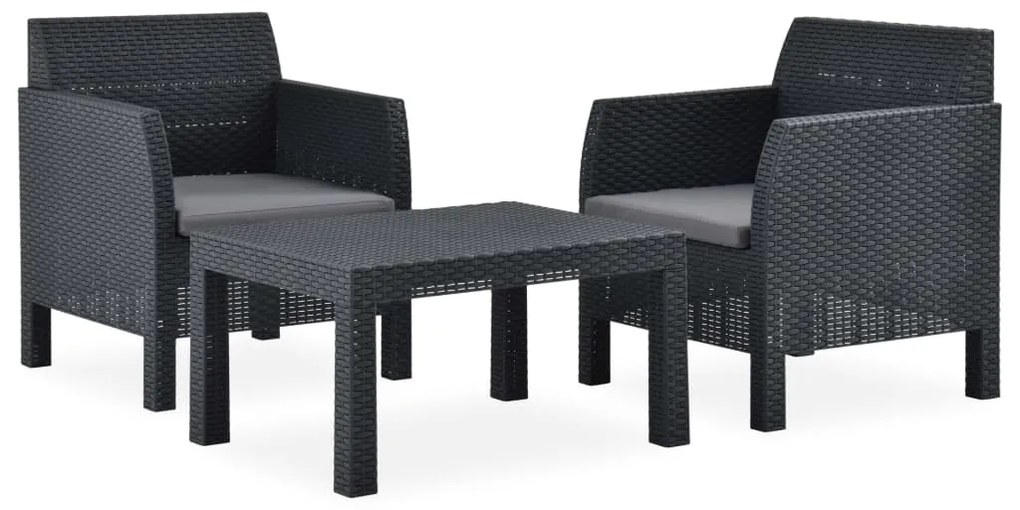 Set Divani da Giardino 3 pz con Cuscini in Rattan PP Antracite