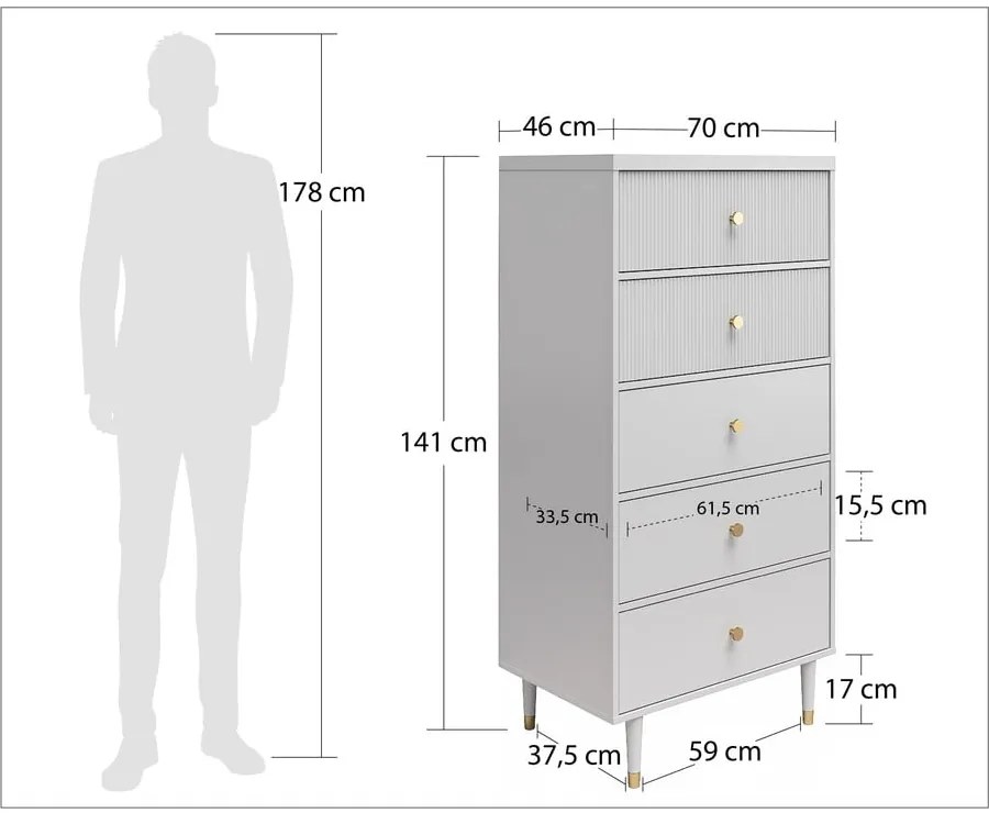 Cassettiera alta grigio chiaro 70x141 cm Elizabeth - CosmoLiving by Cosmopolitan