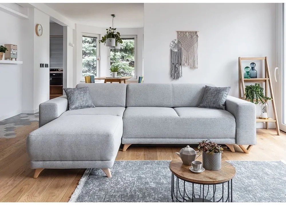 Divano angolare grigio chiaro allungabile e con contenitore Classy Sophie – Miuform