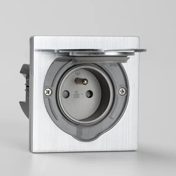 Brilagi - Presa a pavimento da incasso per esterno IP55 cromo opaco quadrato