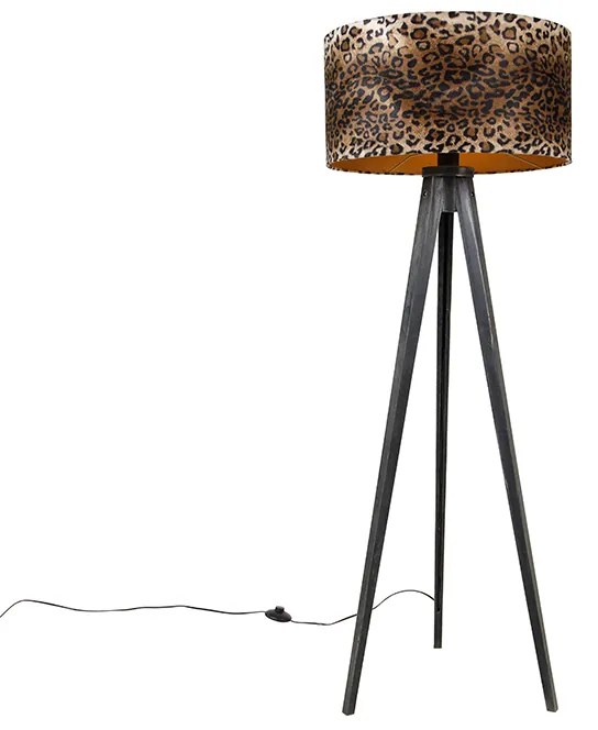 Lampada da terra tripode nero con paralume leopardo 50 cm - Tripod Classic