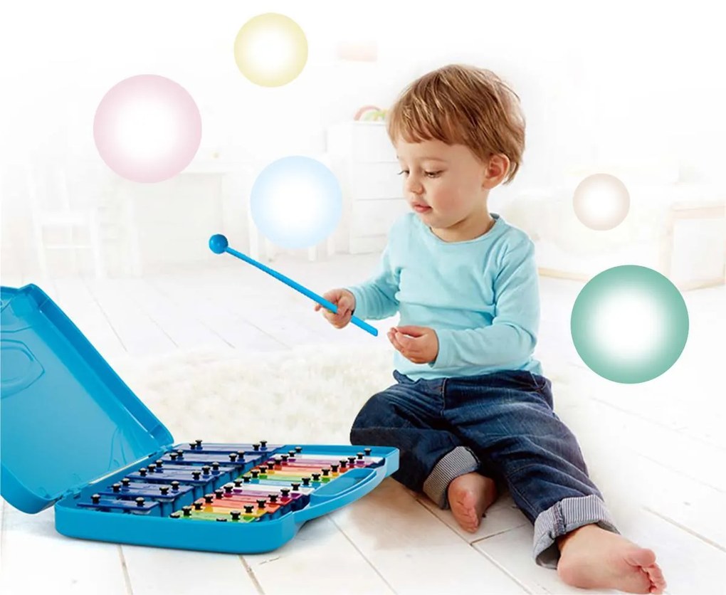 Costway Xilofono 25 tasti per bambini in alluminio colorati, Strumento per bambini cromatico glockenspiel Blu