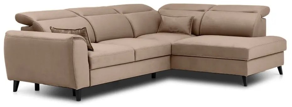 Divano angolare marrone chiaro allungabile/con contenitore (con penisola a destra/a L) e rivestimento in velluto Noble – ELTAP