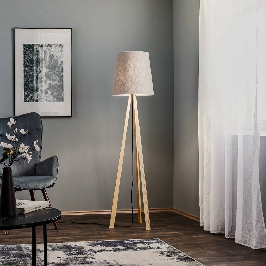 Lampada da terra Jata Quitani, Legno chiaro, Soggiorno / Sala da pranzo, Tessuto / Stoffa / Seta, Scandinavo, Lampada da terra