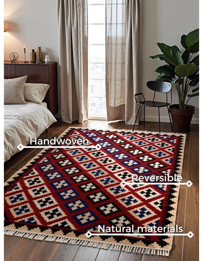 Tappeto rosso in lana reversibile/tessuto a mano 120x170 cm Kamal Rami – Nouristan