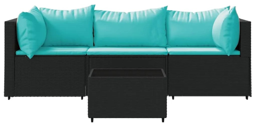 Set divani da giardino 4 pz con cuscini nero in polyrattan