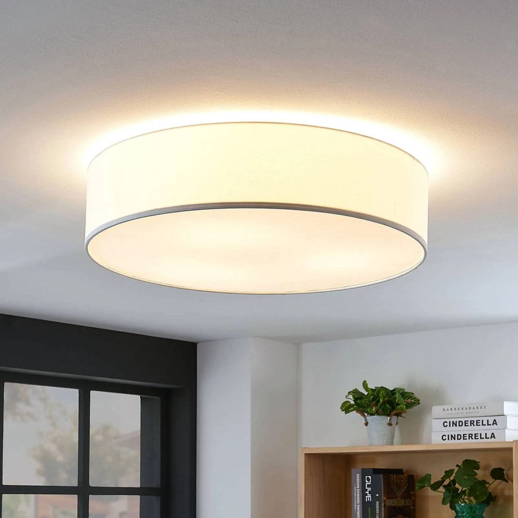 Plafoniera soffitto Gordana Lindby, dimmerabile, Bianco / Opale, Soggiorno / Sala da pranzo, Tessuto / Stoffa / Seta, Moderno, Plafoniera