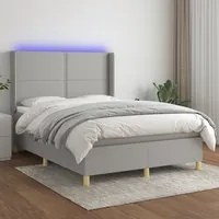 Letto a Molle Materasso e LED Grigio Chiaro 140x190 cm Tessuto 3138789