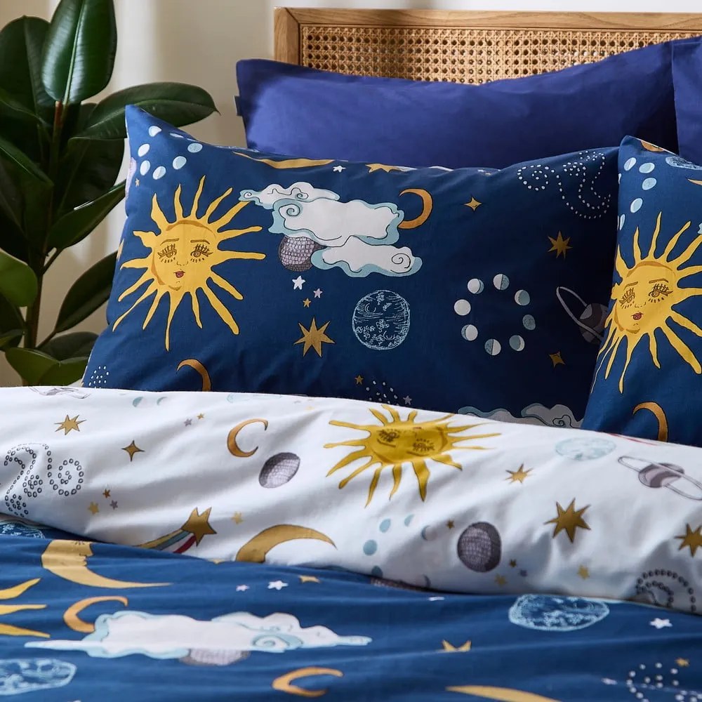 Set copripiumino e federa bianco e blu in cotone per letto singolo 135x200 cm Disco Space – Their Nibs