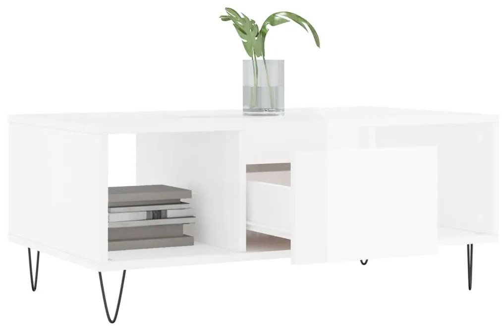 Tavolino salotto bianco lucido 90x50x36,5 cm legno multistrato