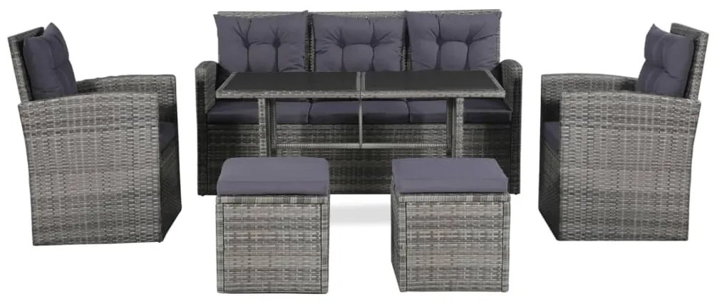 Set divani da giardino 6 pz con cuscini in polyrattan grigio