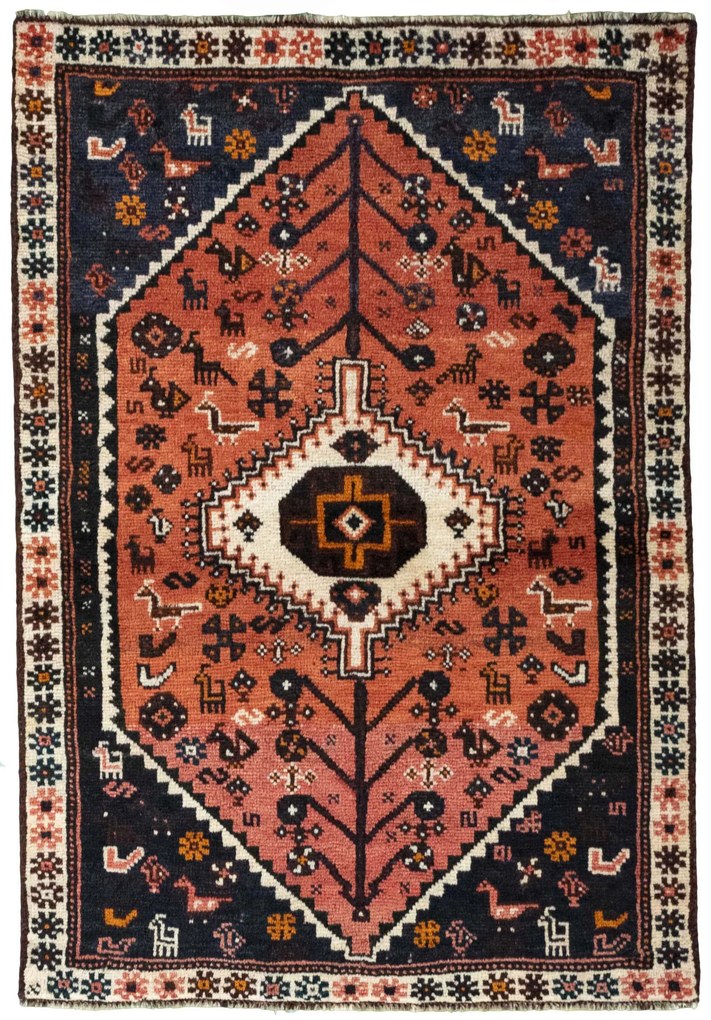 Shiraz Tappeto 140x100 Rosso (Iran) Annodato A Mano