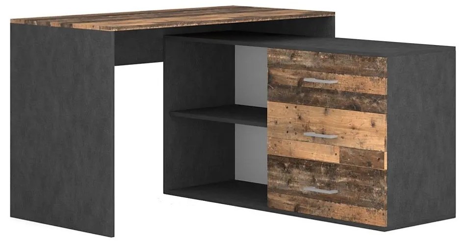 Scrivania con cassetti e angolo reversibile destra/sinistra JULES marrone/nero