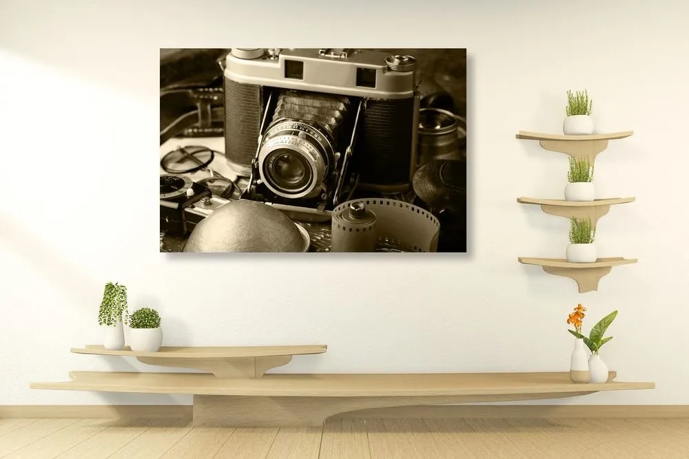 Quadro su tela – Fotocamera antica in seppia