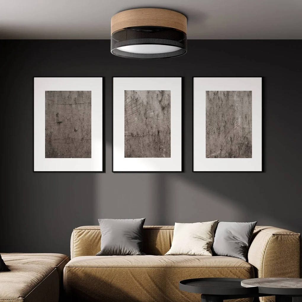 TK Lighting Plafoniera Nicol, nera, effetto legno, Ø 50 cm, 4 x E27