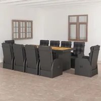 Set da Pranzo da Giardino 11 pz con Cuscini in Polyrattan Nero 3059350