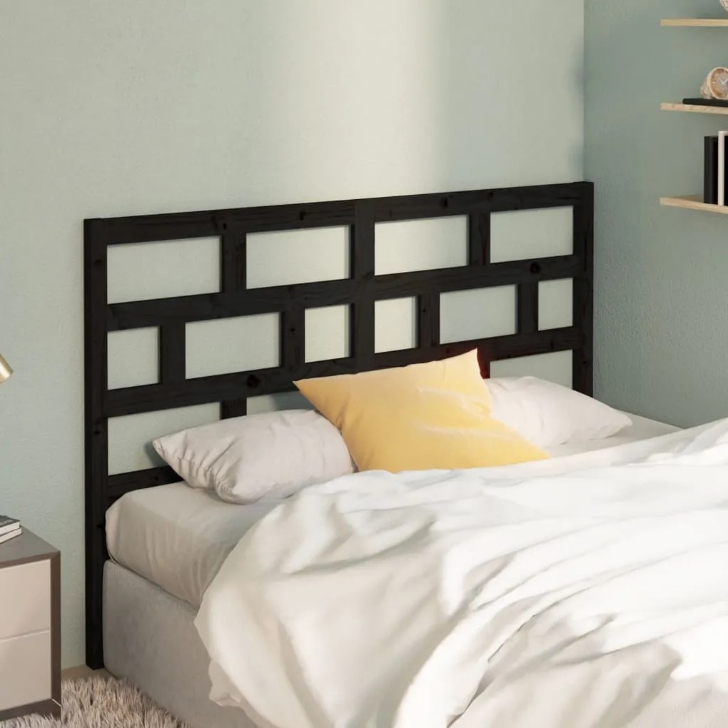 Testiera Per Letto Nera 166x4x100 Cm İn Legno Massello Di Pino /