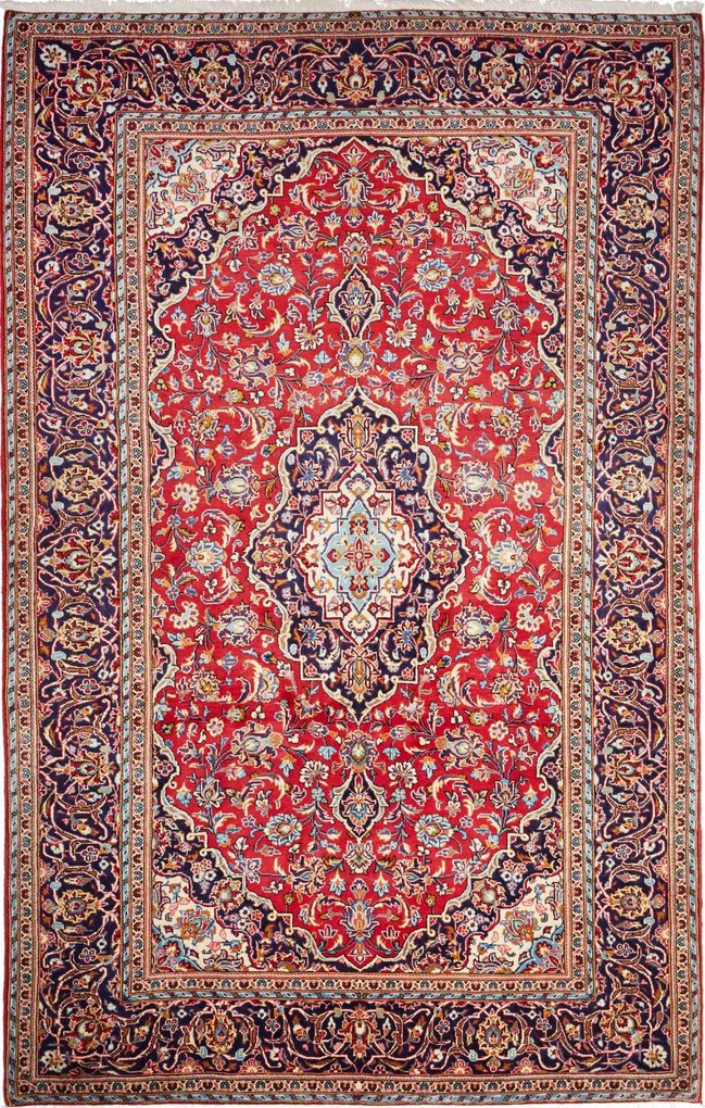 Kashan Tappeto 200x320 Rosso (Iran) Annodato A Mano
