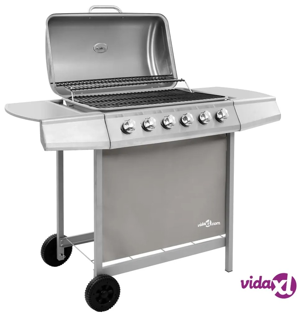 vidaXL Griglia Barbecue a Gas con 6 Bruciatori Argento