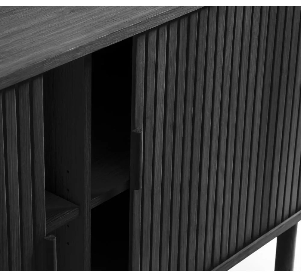 Cassettiera bassa nera in rovere con ante scorrevoli 76x160 cm Cavo - Unique Furniture