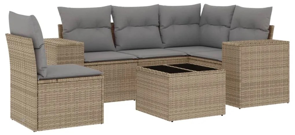 Set divano da giardino 6 pz con cuscini beige in polyrattan