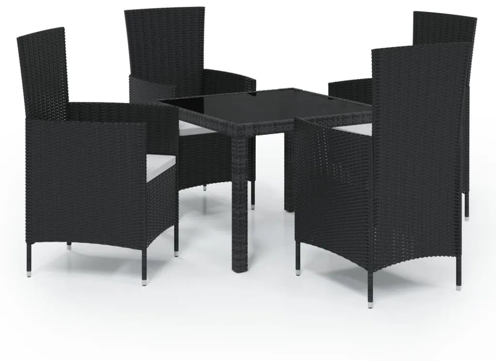 Set da Pranzo da Giardino 5 pz con Cuscini in Polyrattan Nero