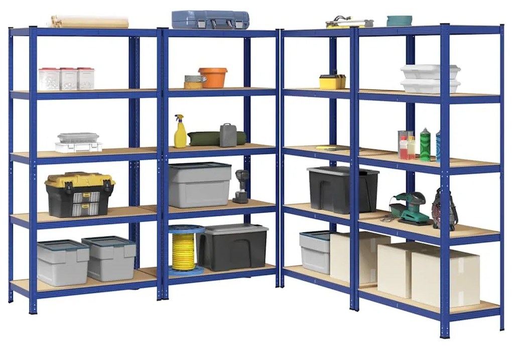 Mensole Portaoggetti 5 Strati 4pz Blu Acciaio Legno Multistrato /