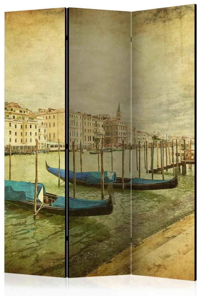 Paravento Viaggio nel tempo (3-parti) - barche e architettura in stile vintage
