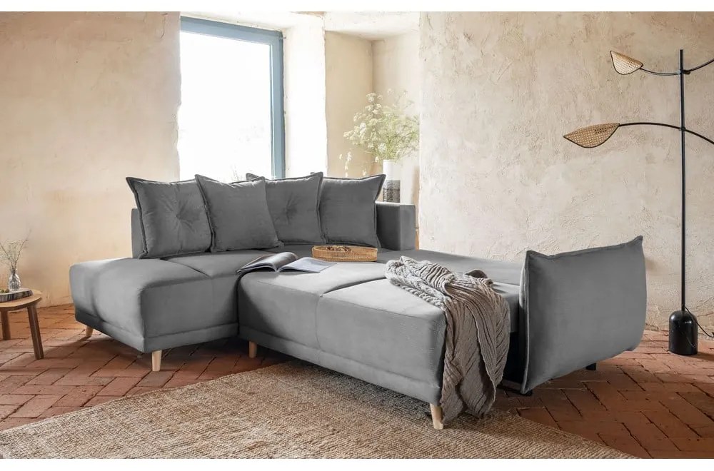 Divano letto in velluto a coste grigio (angolo sinistro) Lazy Lukka - Miuform
