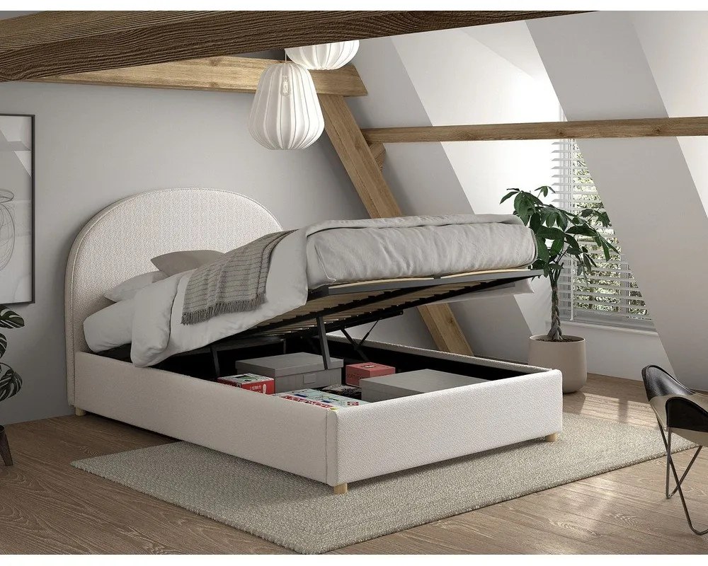 Letto matrimoniale imbottito bianco con contenitore con rete inclusa 140x200 cm Moon – Vipack