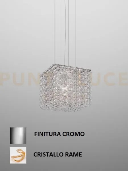 Giogali sospensione cub cristallo rame e cromo lucido 3 luci attacc...