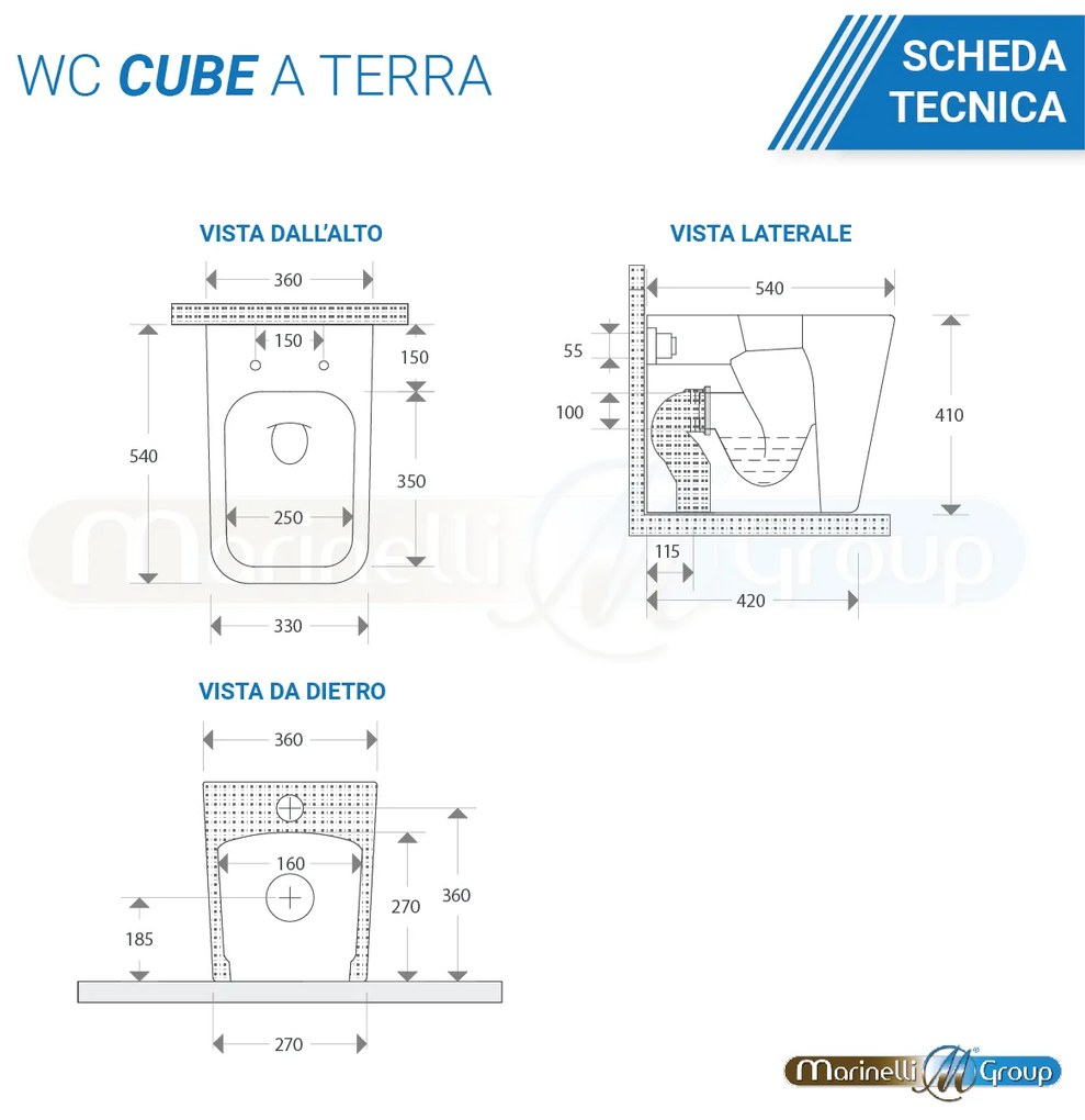 Vaso WC a terrra filomuro rimless coprivaso softclose Cube