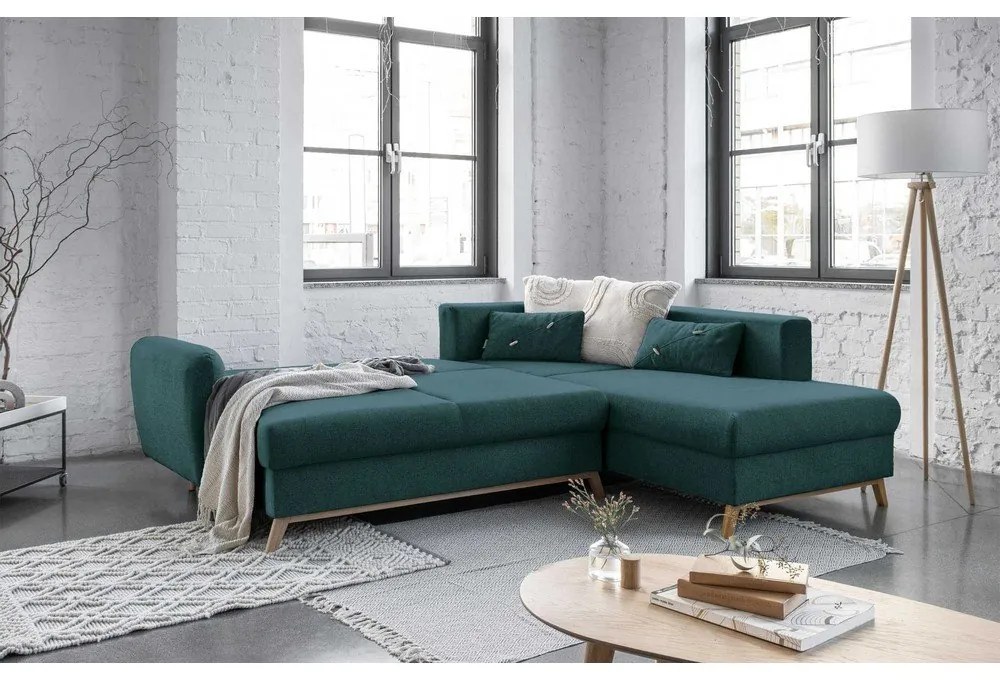 Divano letto angolare turchese L, angolo destro Scandic Lagom - Miuform