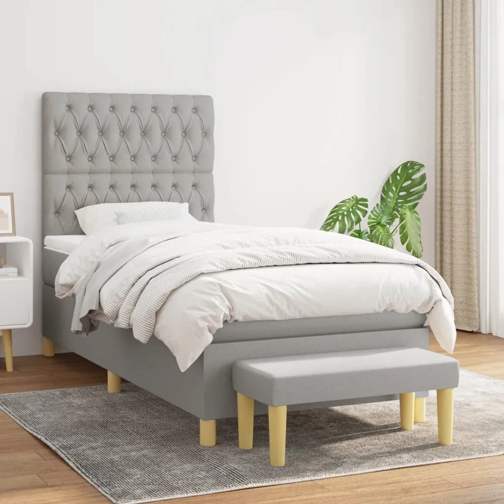 Giroletto A Molle Con Materasso Grigio Chiaro 90x200 Cm Tessuto /